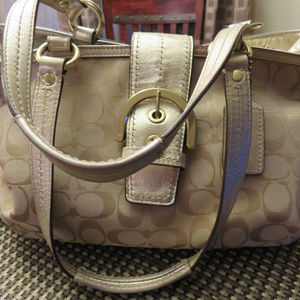Coach Signature Handbag Satchel Shoulder Bag Beige
